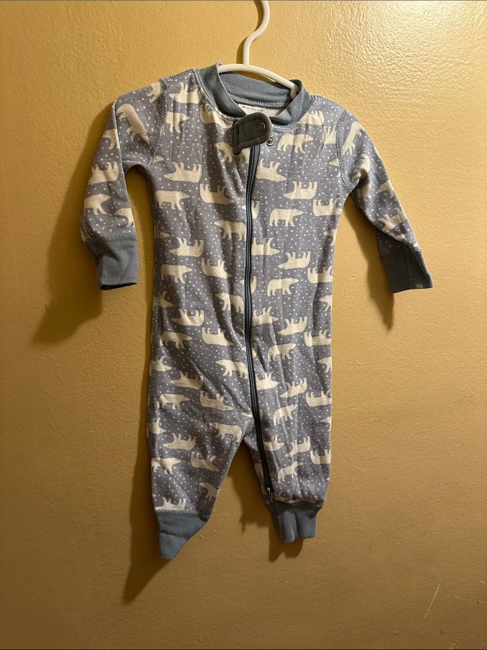 Hanna Andersson Blue and White Polar Bear Print Zip One-Piece Footie